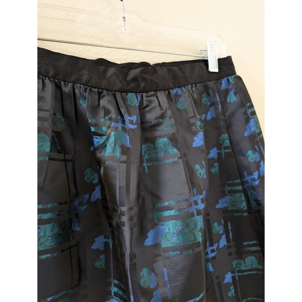 J.CREW Abstract Satin A-Line Skirt Black Blue Green Size 8 E1269 Pleated - Picture 6 of 6